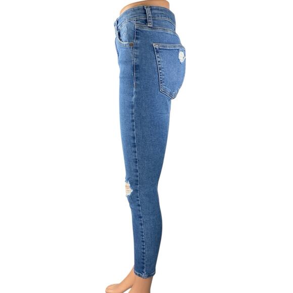 Topshop Jamie Womens Blue Distressed High Rise Cropped Skinny Denim Jeans Sz 28 - Picture 2 of 5